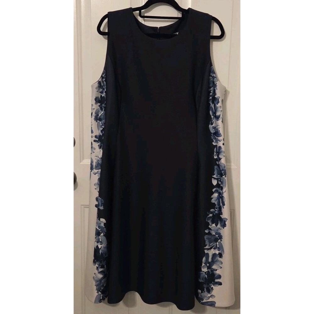 DKNY Blue Pocket Fit & Flare Scuba Crepe Dress - Size 16W